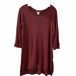 Caslon Tunic Sweatshirt Womens M Lightweight Scoop Neck‎ Maroon Split Hem Sides
